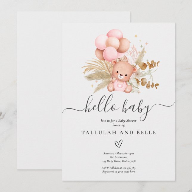 Invitation Salut Bébé Boho Ours Douche (Devant / Derrière)