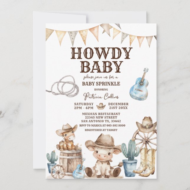 Invitation Salut Bébé Cowboy Cactus Fête de Naissance Far Wes (Devant)