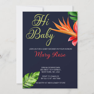 Invitation Salut, Bébé Feuilles Tropicales et Fleurs Baby Sho