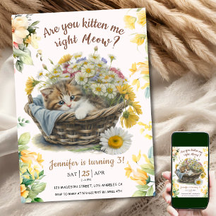 Invitation Salut ! Cute Kitten Floral Kitty Chat 3e anniversa