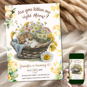 Invitation Salut ! Cute Kitten Floral Kitty Chat 6e anniversa