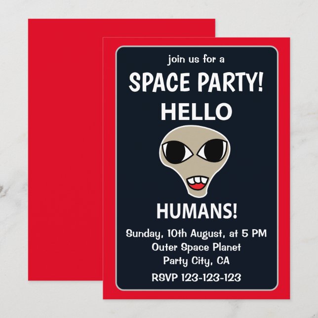Invitation Salut les humains drôle de fête spatiale extraterr (Devant / Derrière)