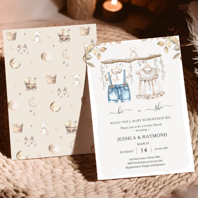 Invitation Salut ou elle Muted Boho Baby shower de révélation (Créateur téléchargé)