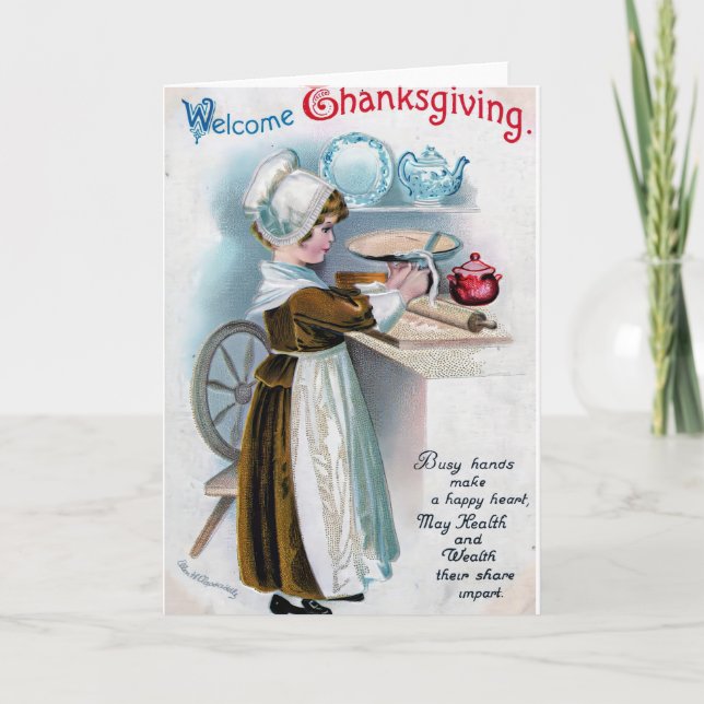 Invitation Salutation de Thanksgiving vintage avec Pilgrim Gi (Devant)