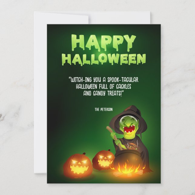 Invitation Salutation Witchy Brew Cauldron et Jack-o-Lanterns (Devant)