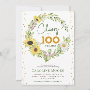 Invitation Salutations 100 ans Sunflower Ladies 100e annivers