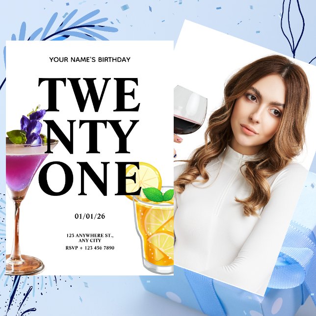 Invitation Salutations 21e anniversaire fille Cocktail photo (Créateur téléchargé)