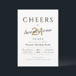 Invitation Salutations à 21 ans élégant moderne classe annive<br><div class="desc">Moderne classe applaudit à l'invitation de 21 ans caractéristiques script et typographie élégant avec vos détails de fête en or sophistiqué,  noir et blanc,  simple et élégant,  Grande pour la fête de 21ème anniversaire ou tout autre âge.</div>
