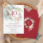 Invitation Salutations à 40 ans 40e anniversaire de Mariage F<br><div class="desc">Doté d'une délicate guirlande florale d'aquarelle,  ce 40e anniversaire de naissance botanique chic peut être personnalisé avec vos informations spéciales d'anniversaire. Au verso,  une guirlande fleurie assortie encadre vos dates d'anniversaire dans un texte élégant sur un arrière - plan de rubis. Conçu par Thisisnotme©</div>