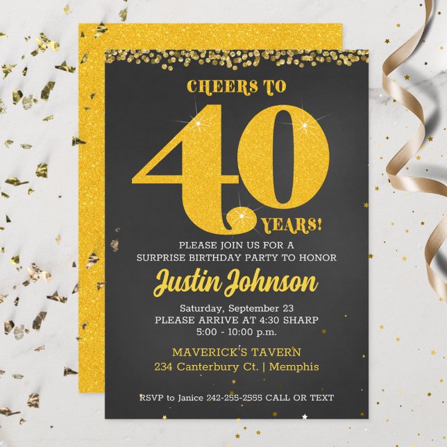 Invitation Salutations à 40 ans Quarantième anniversaire 40e (Cheers to 40 Years Forty Years Old Birthday Invitation )