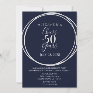 Invitation Salutations à 50 ans fête marine argent