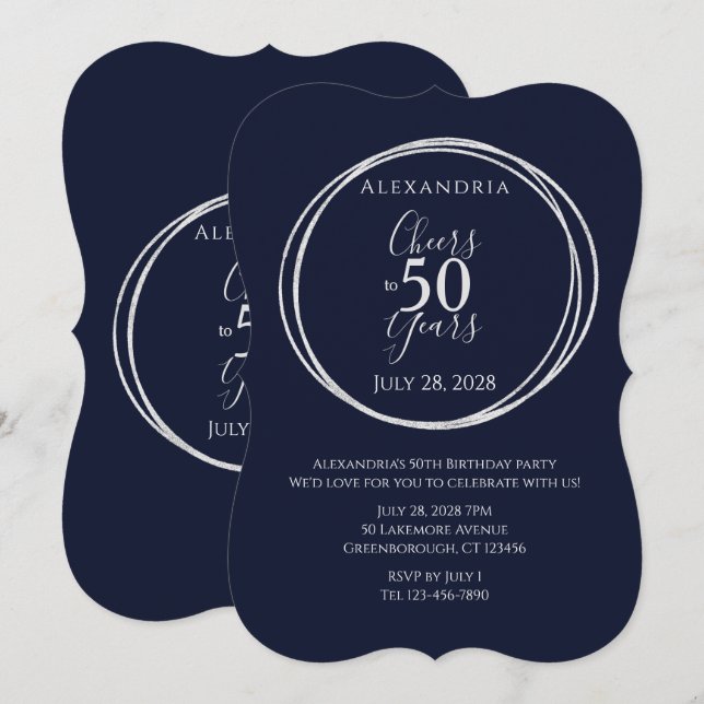 Invitation Salutations à 50 ans fête marine argent (Devant / Derrière)
