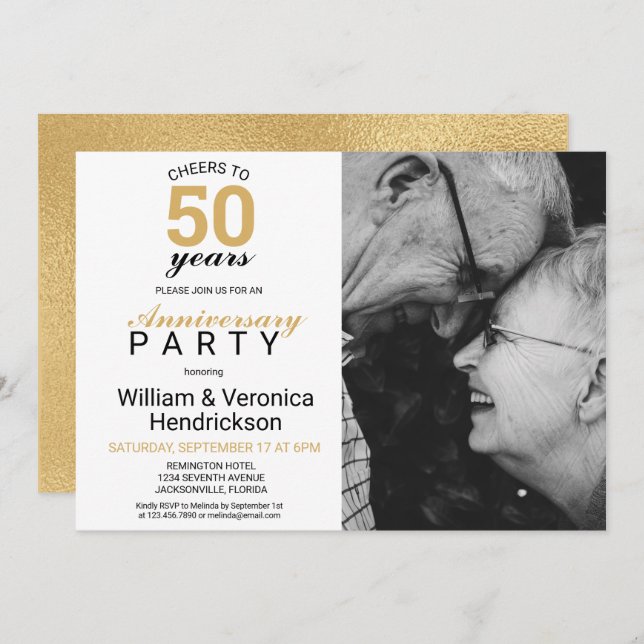 Invitation Salutations à 50 ans Gold 50e anniversaire Mariage (Devant / Derrière)