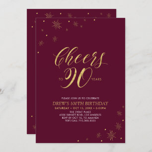 Invitation Salutations à 90 Gold & Burgundy 90th Birthday Par