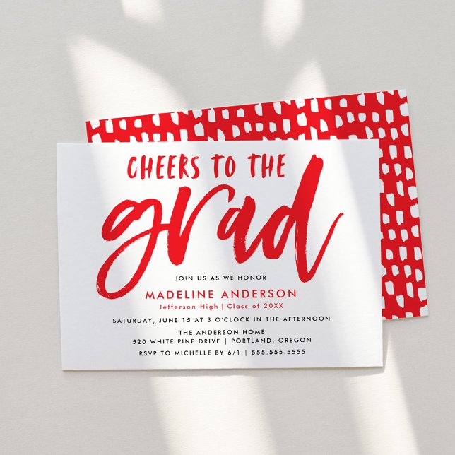 Invitation Salutations à la Grad Red Brush Script Grad (Créateur téléchargé)