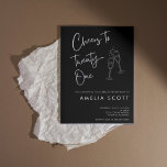 Invitation Salutations à vingt et un Black Silver 21e anniver<br><div class="desc">Fêtez le jalon du 21e anniversaire avec cette Cheers moderne à 21 Invitation anniversaire! Contre un arrière - plan noir chic, ces invitations sont faites d'une police manuscrite argentée et de lunettes de champagne dessinées à la main, serrées les unes contre les autres. Parfait pour un 21ème anniversaire, le design...</div>