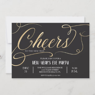 Invitation Salutations au Nouvel An Élégant Script noir