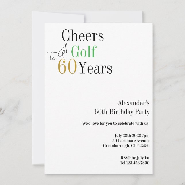 Invitation Salutations minimales 60 ans Golf 60ème anniversai (Devant)