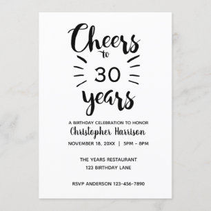 Invitation Salutations minimalistes à 30 ans Anniversaire
