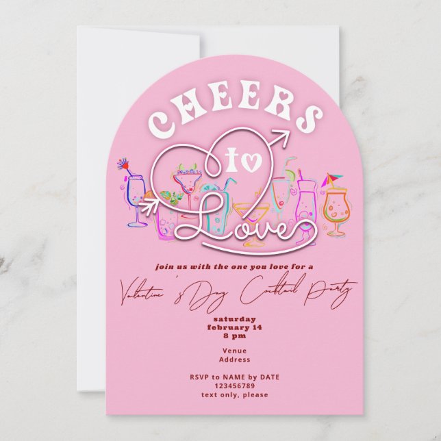 Invitation Salutations Pour Aimer Cocktail Rose Retro Journée (Devant)