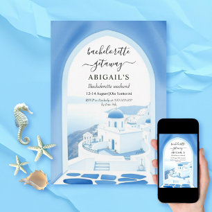 Invitation Samedi à Santorin destination arche bachelorette