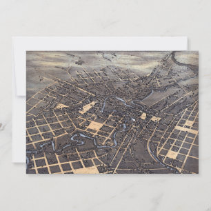 Invitation San Antonio, Texas, Antique Aerial City Map, 1873