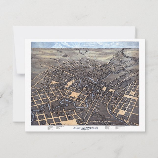 Invitation San Antonio, Texas, Antique Aerial City Map, 1873 (Devant)