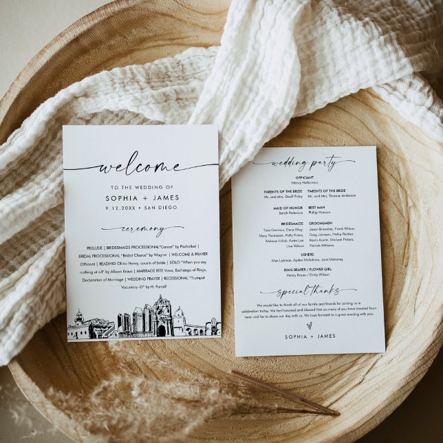 Invitation San Diego Skyline Wedding Program 5x7 Flat Card (Créateur téléchargé)