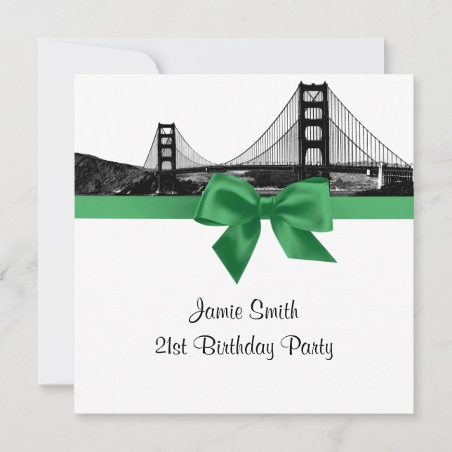 Invitation San Fran Skyline Etched BW Dark Jade SQ Anniversai (Devant)