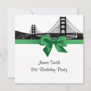 Invitation San Fran Skyline Etched BW Dark Jade SQ Anniversai