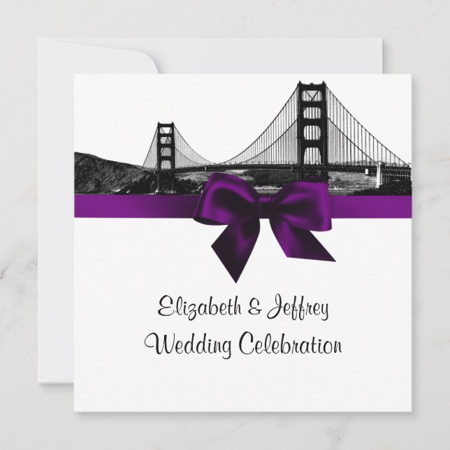 Invitation San Fran Skyline Etted BW SQ Purple Mariage (Devant)