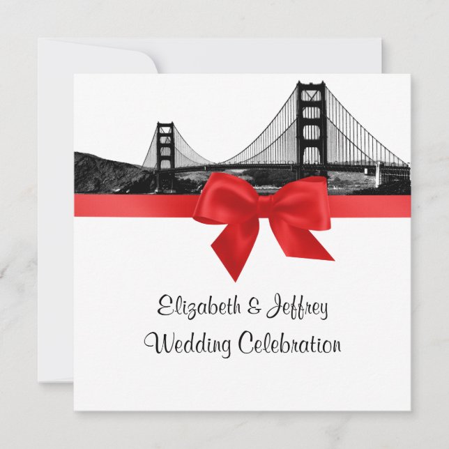 Invitation San Fran Skyline Gravé BW SQ Mariage Rouge (Devant)