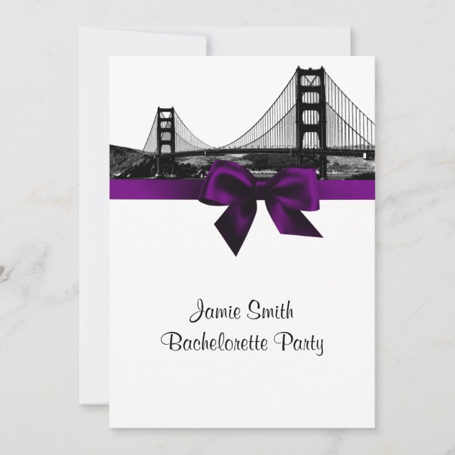 Invitation San Fran Skyline Gravé BW Violet Enterrement de Vi (Devant)