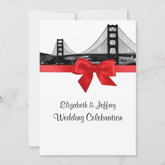 Invitation San Fran Skyline Gravé NB Mariage Rouge (Devant)