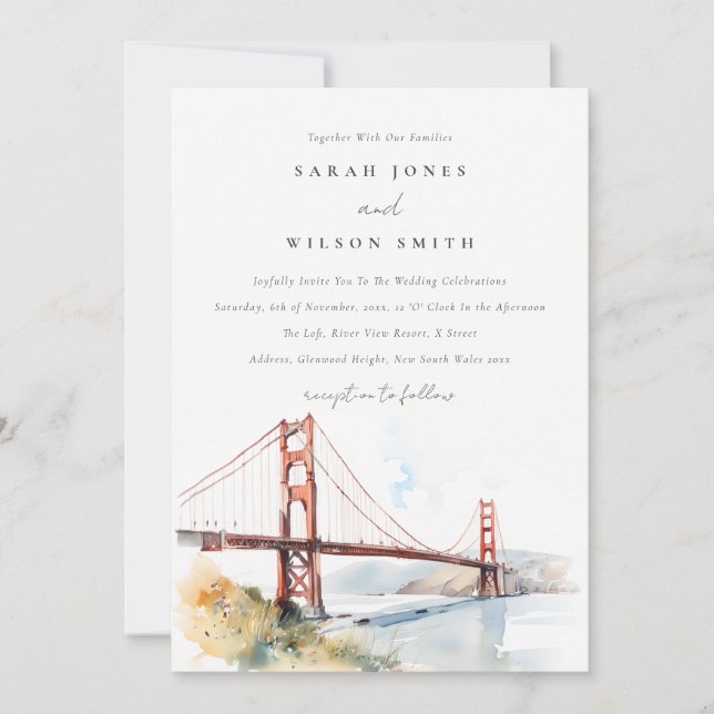 Invitation San Francisco Golden Gate Bridge Landscape Wedding (Devant)