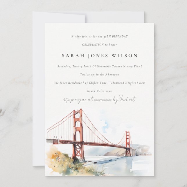 Invitation San Francisco Golden Gate Bridge Scape Birthday (Devant)