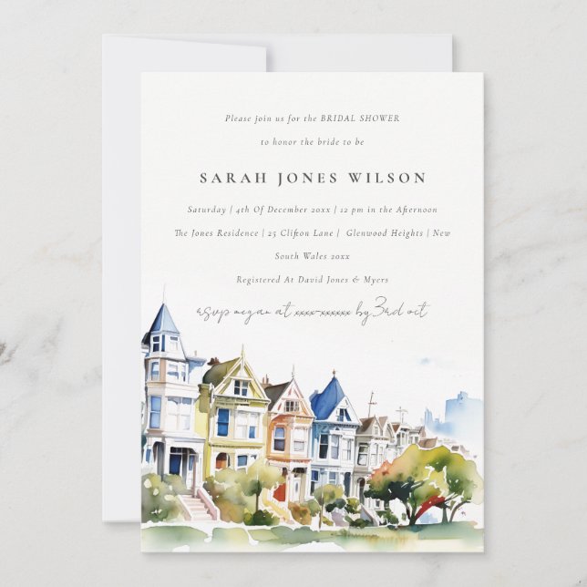 Invitation San Francisco Painted Ladies Scape Bridal Shower (Devant)