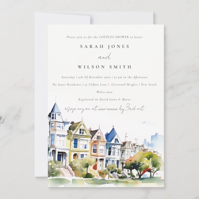 Invitation San Francisco Painted Ladies Scape Couples Shower (Devant)