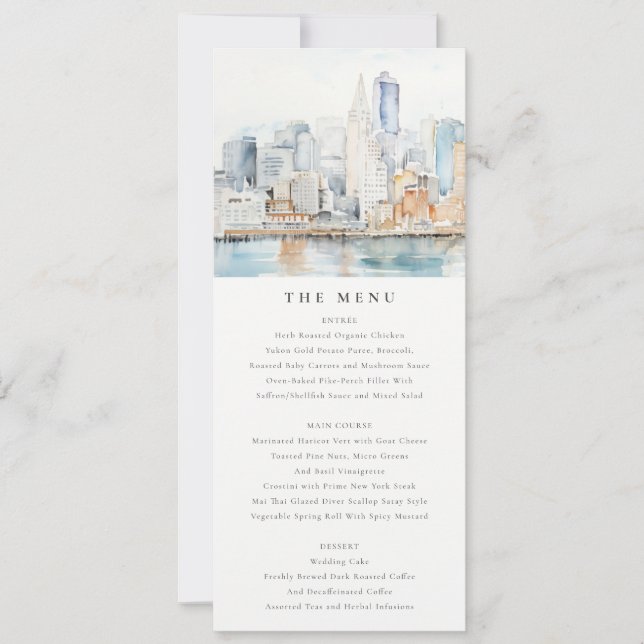 Invitation San Francisco Watercolor Landscape Wedding Menu (Devant)