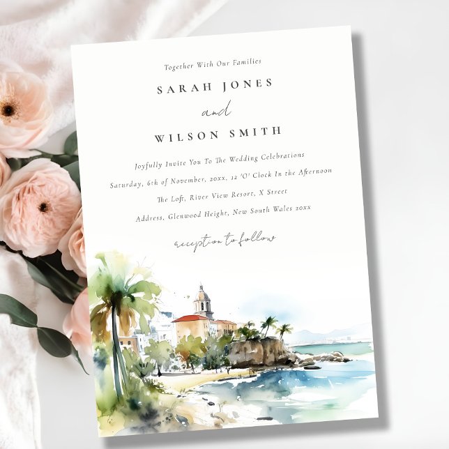 Invitation San Juan Puerto Rico Watercolor Landscape Wedding (Créateur téléchargé)