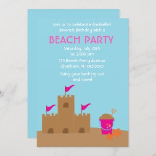 Invitation Sand Castle Beach et fête d'anniversaire d'été