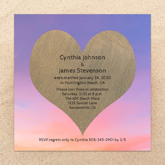 Invitation Sand Heart au Réception de mariage après la plage  (Créateur téléchargé)