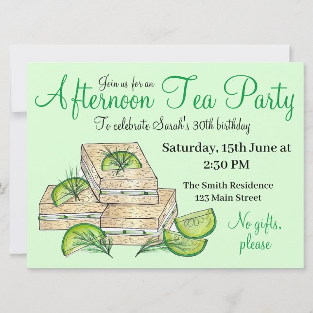 Invitation Sandwichs au concombre pour une baby shower avec t (Devant)