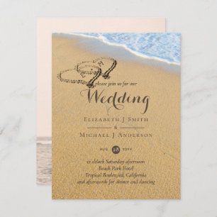Invitation Sandy Beach Noms dans Sand Hearts Mariage Océan