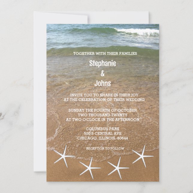 Invitation Sandy Beach Ocean Starfish Destination Mariage (Devant)