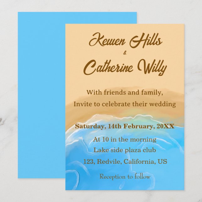 Invitation Sandy Shore Aquarelle Vague Océanique  Mariage (Devant / Derrière)