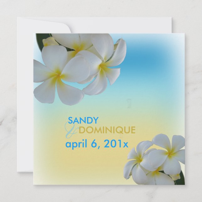Invitation Sandybeach, plumerias, mariage de destination (Devant)