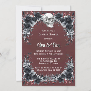 Invitation Sang Rouge Gothique Noir Floral Couples Douche