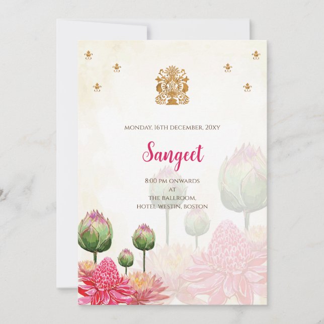 Invitation Sangeet indien et Cartes d'invitation d (Devant)