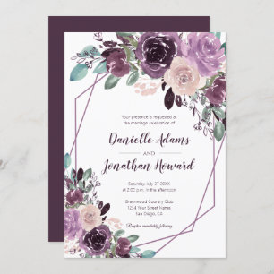 Invitation Sangria Mariage géométrique Floral violet